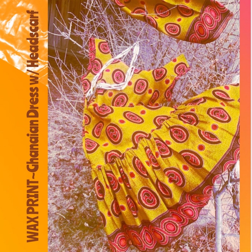 Ghanaian Wax Print Women’s Dress w/ Headscarf 🌍🦒🐘🐆 Fabulous 🌺🌸